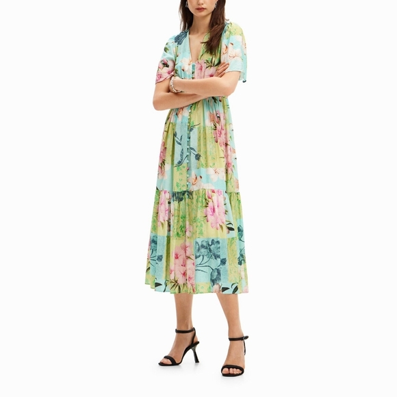 Desigual Nwot Cherry blossom midi Button Up dress Multi Floral Print Size XS - Picture 3 of 16